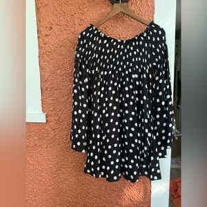 Vici Mademoiselle Belle Smocked Polka Dot Black And White *shrank* Size Medium